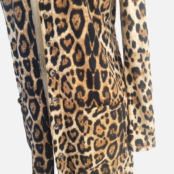 Animal Print Long Sleeved Button Cardigan with Pockets - Size Small - Picture 4 of 10